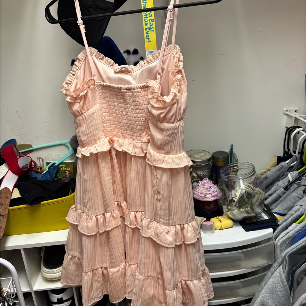 Peach Ruffled Spaghetti Strap Dress - Picture 2 of 2